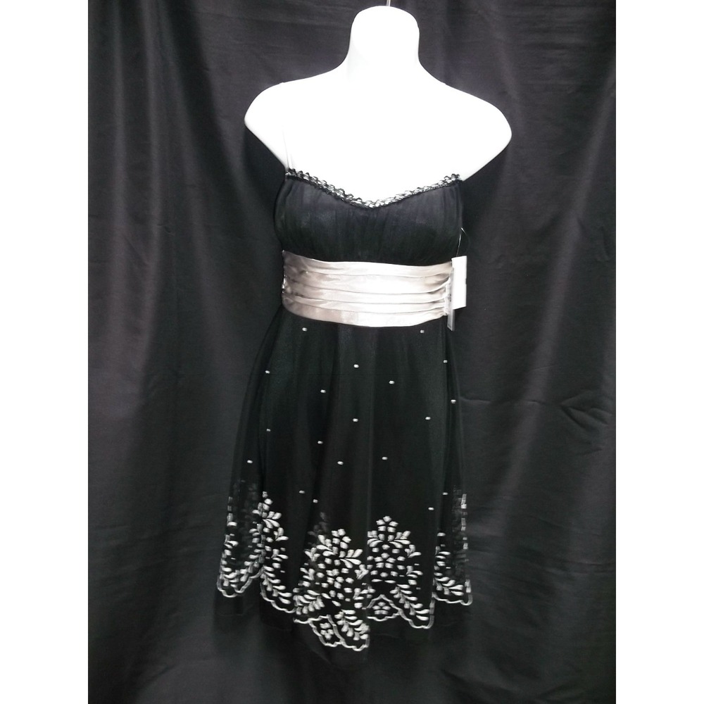NWT JUNIORS WOMENS TEEZE ME BLACK‎ SILVER COCKTAIL PROM DRESS SIZE S SMALL Y2K